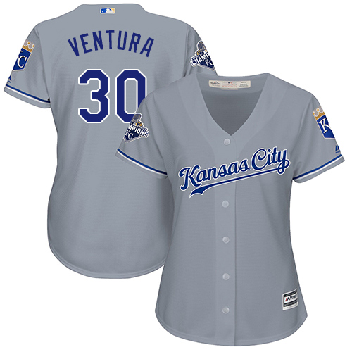 Royals #30 Yordano Ventura Grey Road Women's Stitched MLB Jersey
